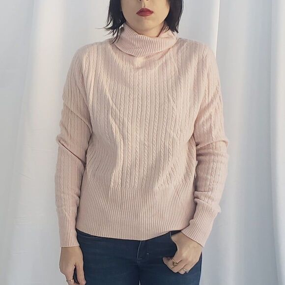 90s Deadstock‎ Pink Cable Knit Cashmere Sweater - Picture 1 of 4